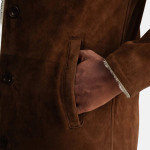 Men's Kolby Brown Suede Leather Shearling Long Coat