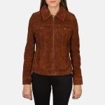 Women's Suzy Brown Suede Leather Trucker Jacket