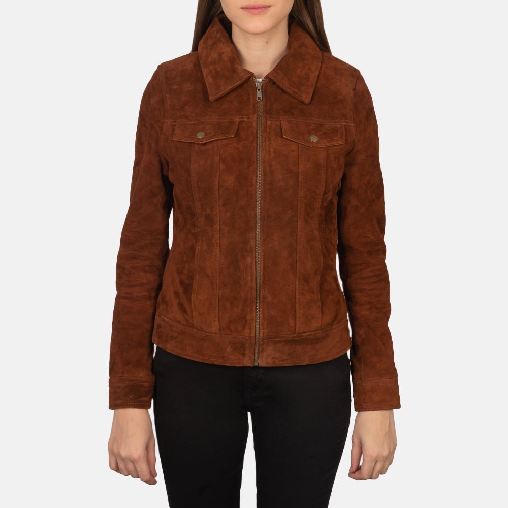 Women's Suzy Brown Suede Leather Trucker Jacket