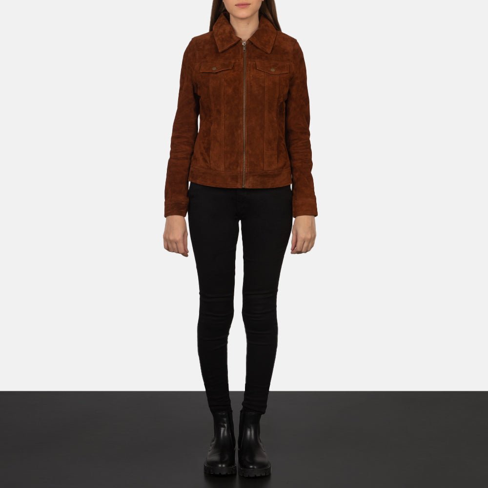 Women's Suzy Brown Suede Leather Trucker Jacket