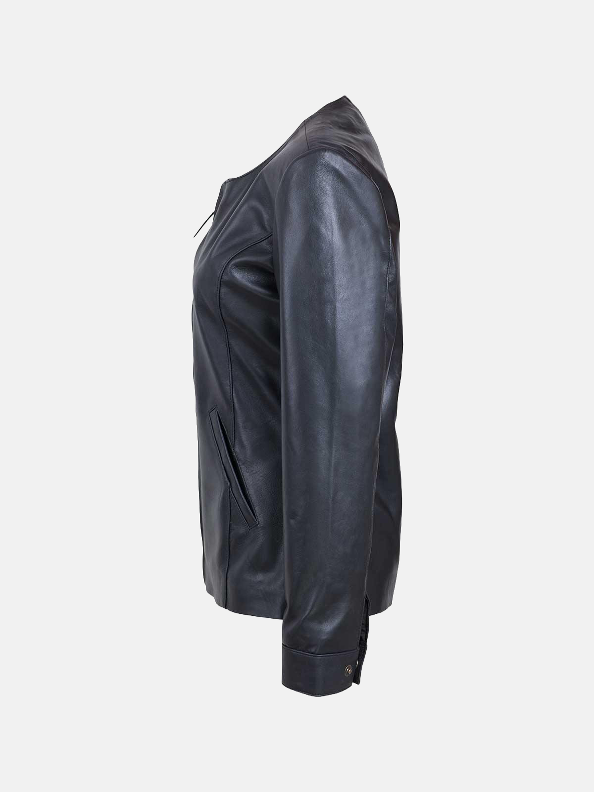 Women's Collarless Leather Biker Jacket